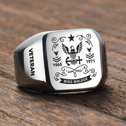 US Navy – Engraved Men's Ring – Heritage Scroll Crest