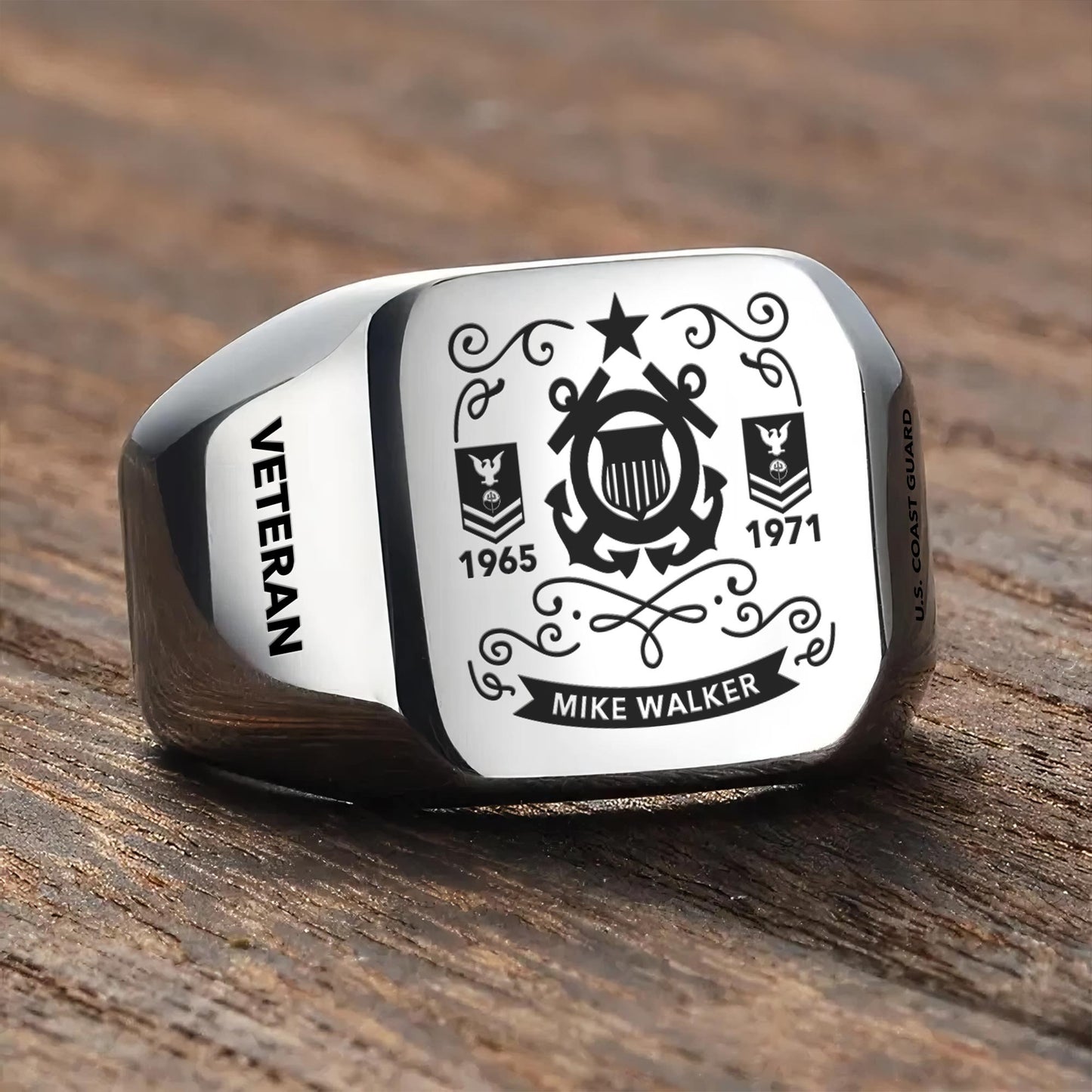 US Coast Guard – Engraved Men's Ring –  Heritage Scroll Crest