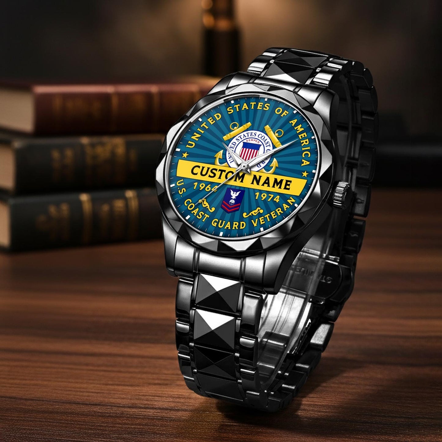 US Coast Guard – Diamond-Cut Bezel Watch – Liberty Star Crest