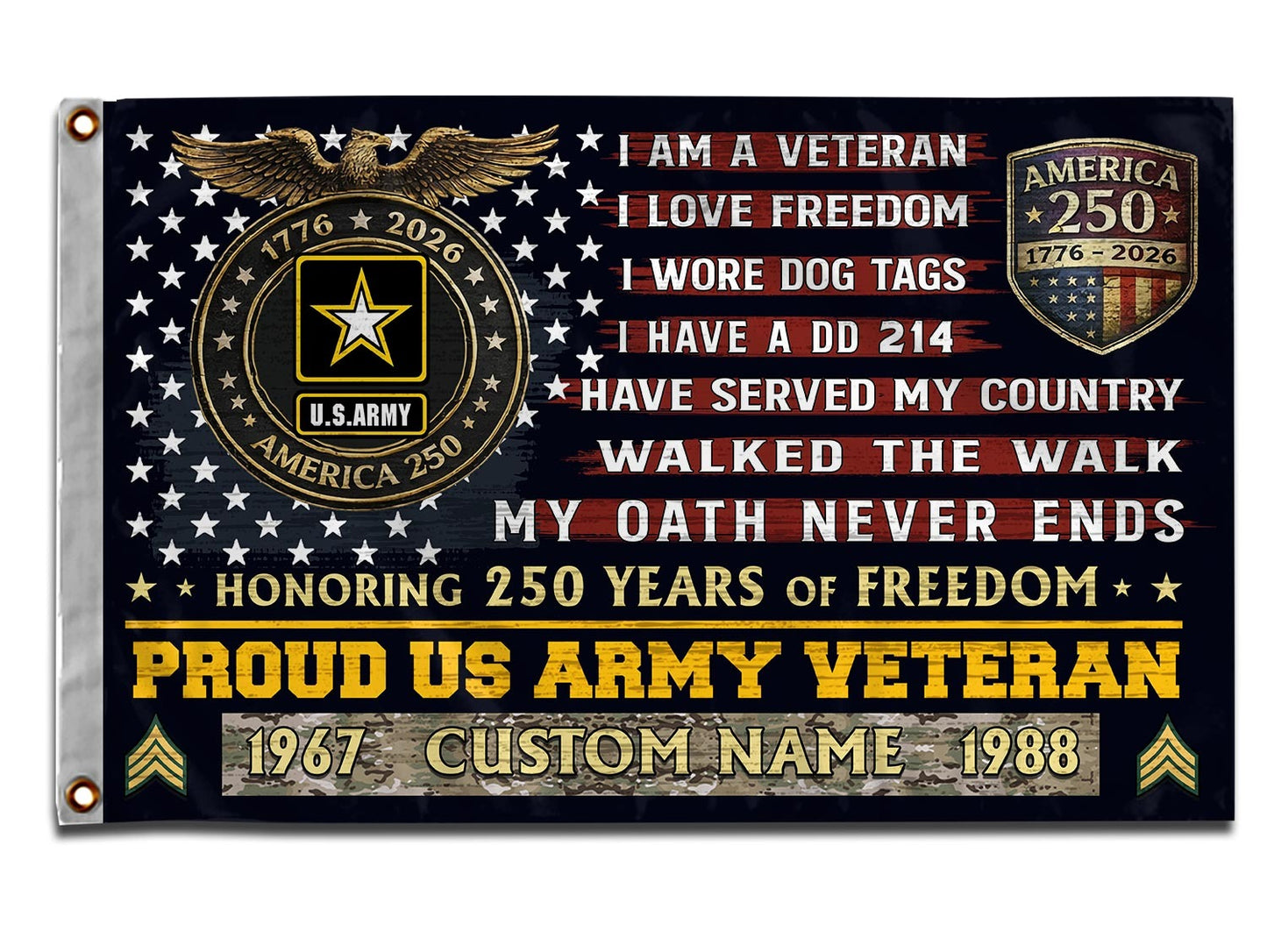 U.S. Army Flying Flag –  250 Years Of Freedom- VER 3