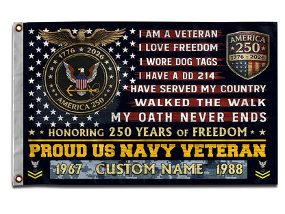 U.S. Navy Flying Flag –  250 Years Of Freedom- VER 3