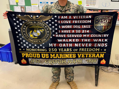 U.S. Marine Corps Flying Flag – 250 Years Of Freedom- VER 3