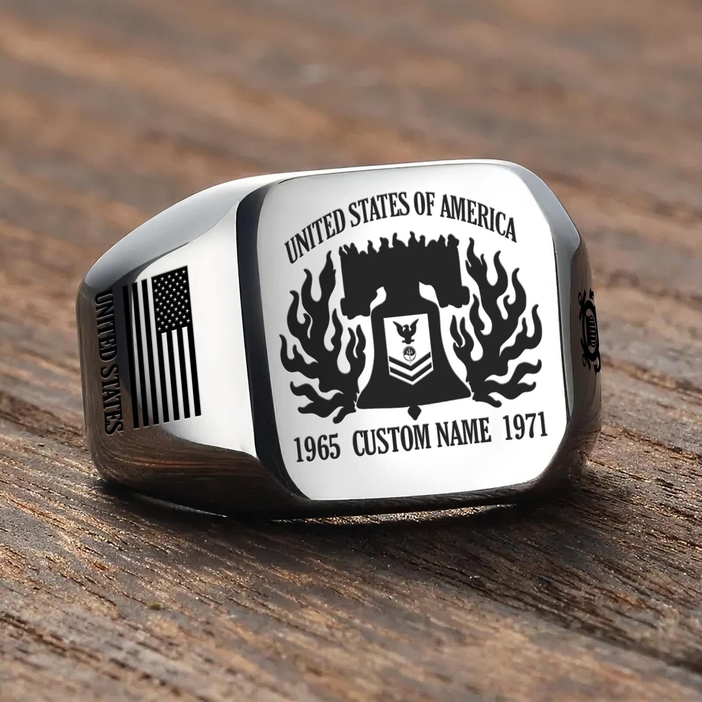 US Coast Guard – Engraved Men's Ring –  Valor Flame Crest