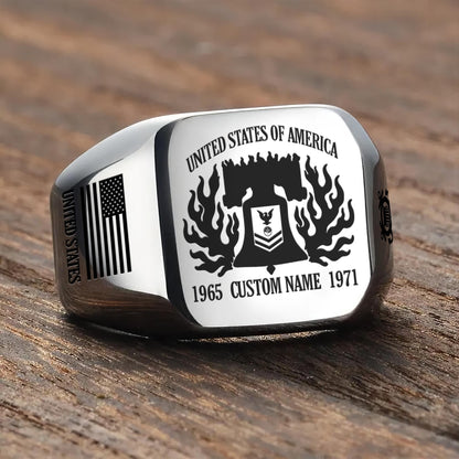US Coast Guard – Engraved Men's Ring –  Valor Flame Crest