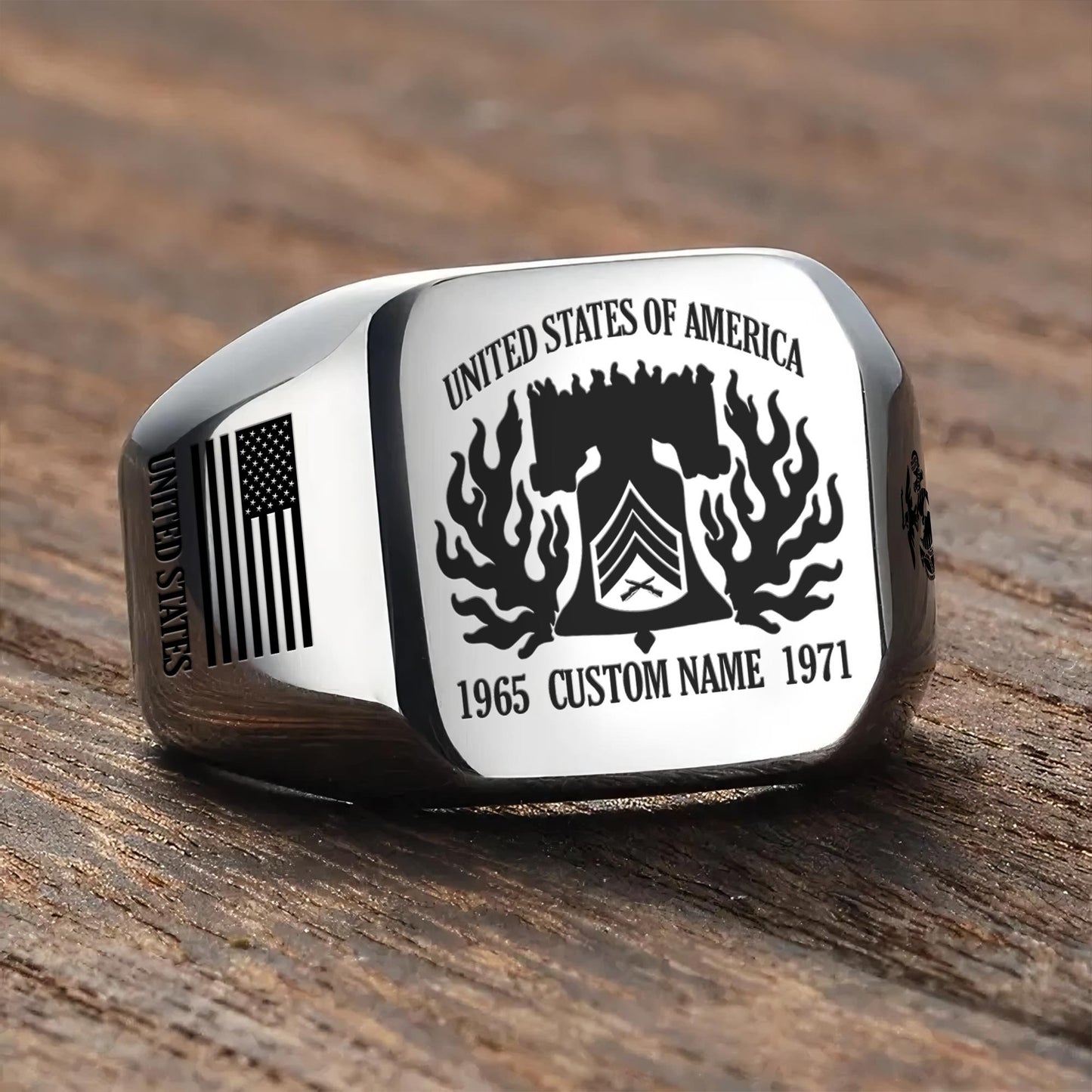 US Marine Corps – Engraved Men's Ring –  Valor Flame Crest
