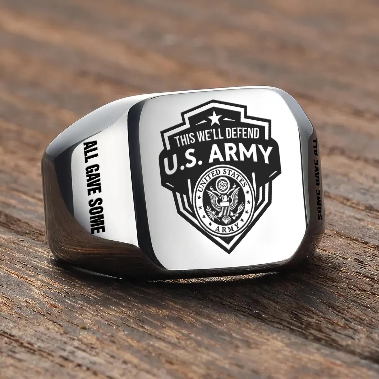 US Army – Engraved Men's Ring – Honor Guard Shield