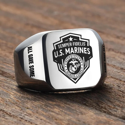 US Marine Corps – Engraved Men's Ring –  Honor Guard Shield