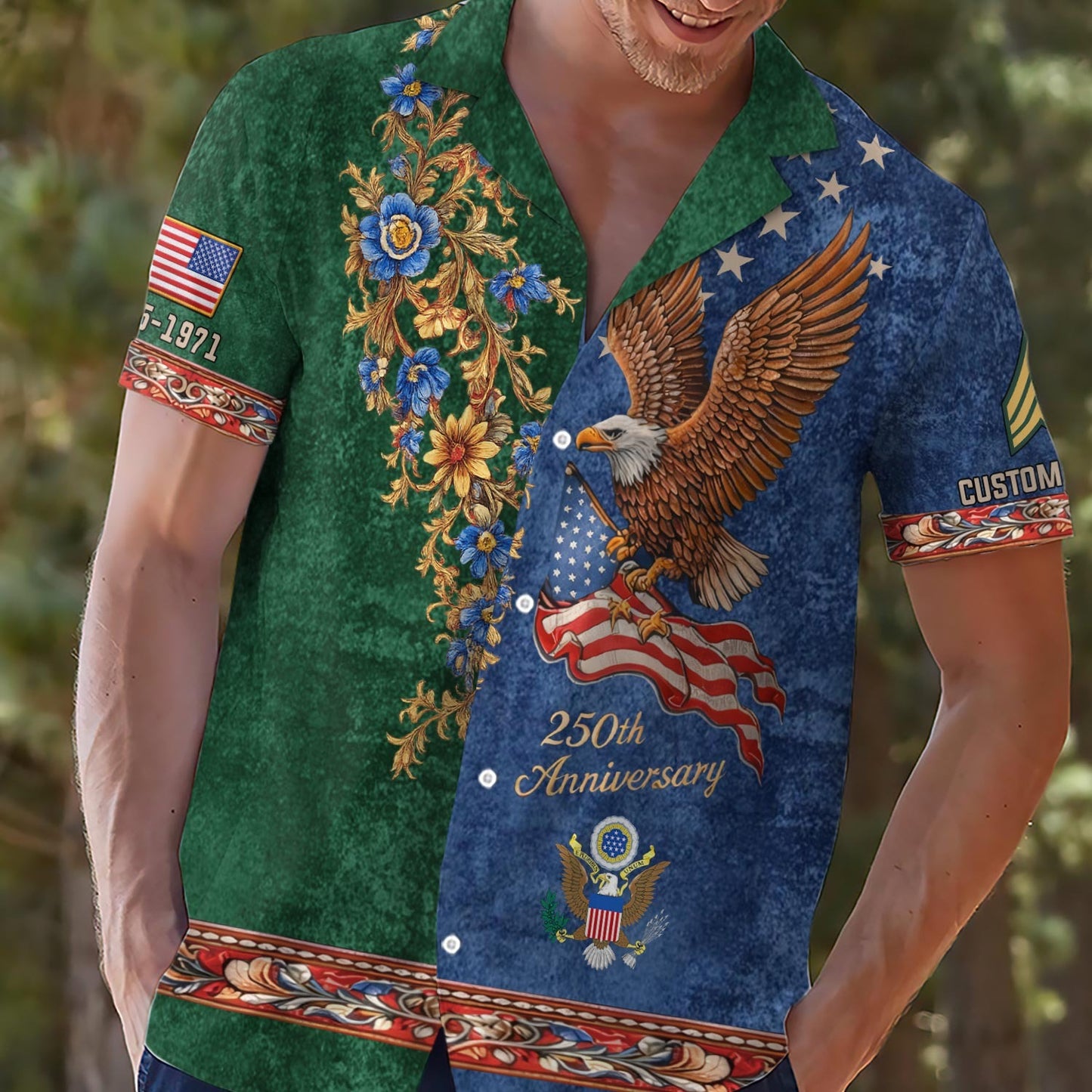 US Army – Hawaiian Shirt – Liberty Eagle & Floral Vintage Shirt