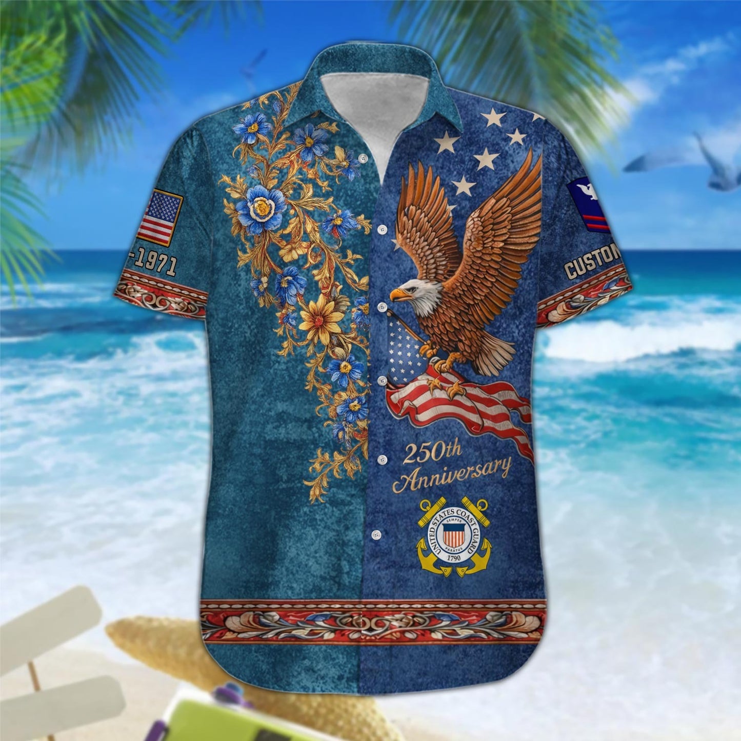 US Coast Guard – Hawaiian Shirt – Liberty Eagle & Floral Vintage Shirt
