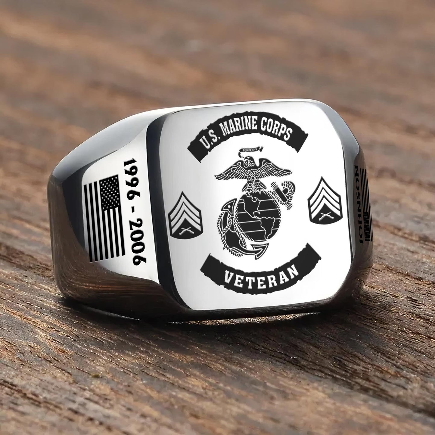 US Marine Corps – Engraved Men's Ring –  Veteran Badge Crest