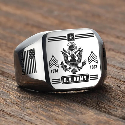 US Army – Engraved Men's Ring – Service Insignia Crest