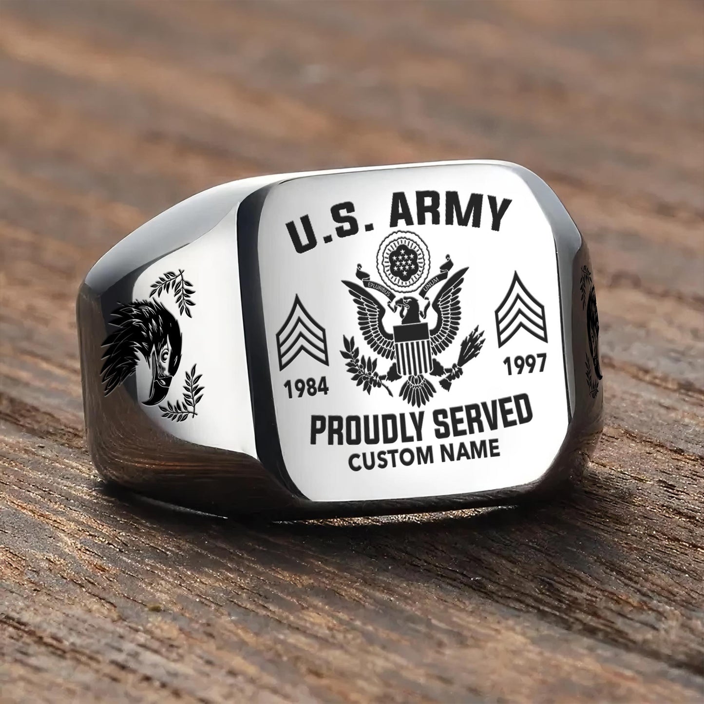 US Army – Engraved Men's Ring – Service Honor Crest