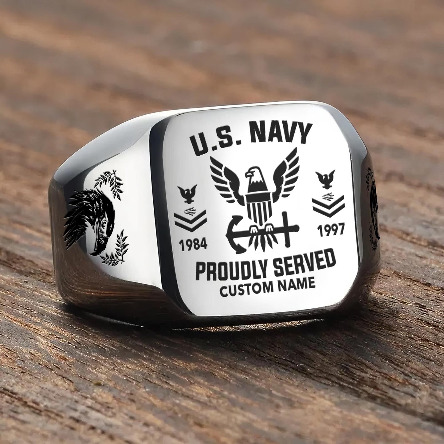 US Navy – Engraved Men's Ring – Service Honor Crest