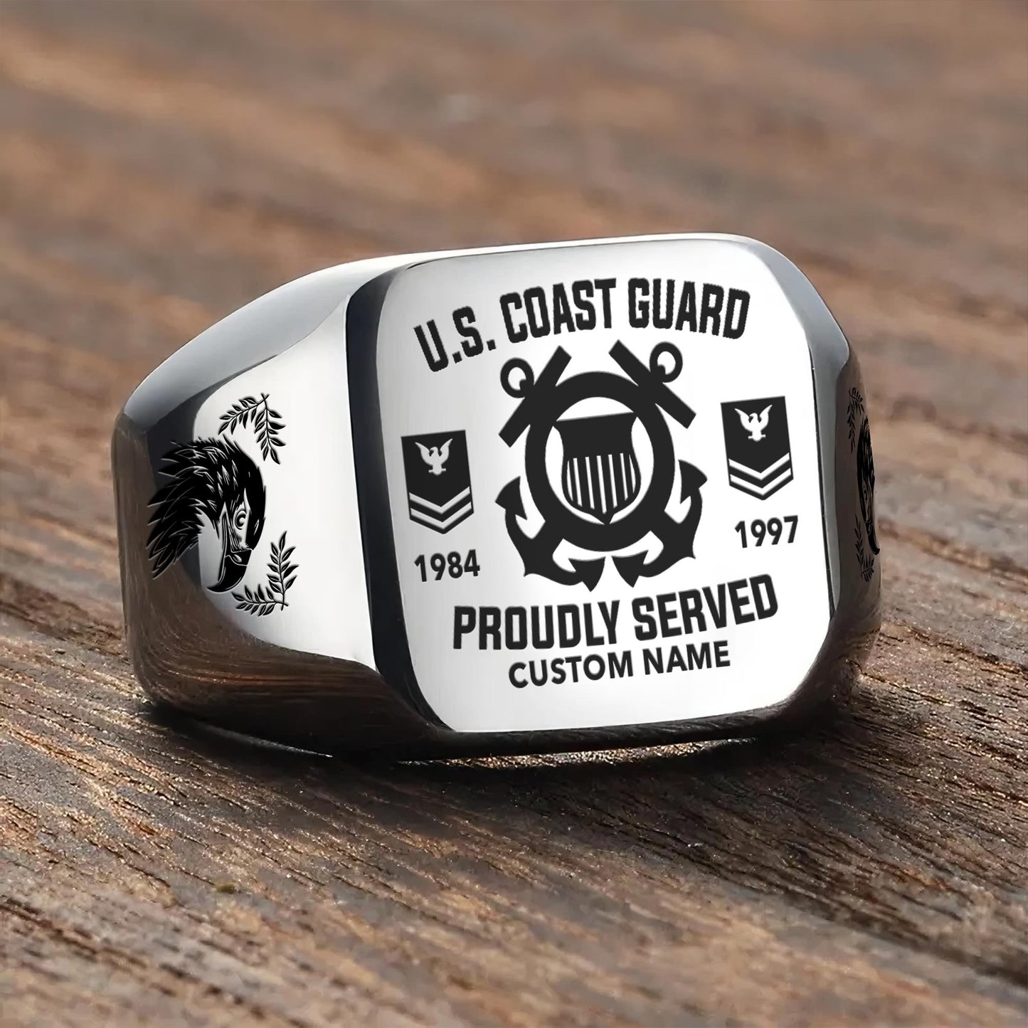 US Coast Guard – Engraved Men's Ring – Service Honor Crest