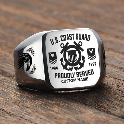 US Coast Guard – Engraved Men's Ring – Service Honor Crest