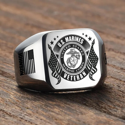 US Marine Corps – Engraved Men's Ring –  Veteran Honor Signet