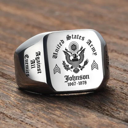 US Army – Engraved Men's Ring – Custom Military Crest