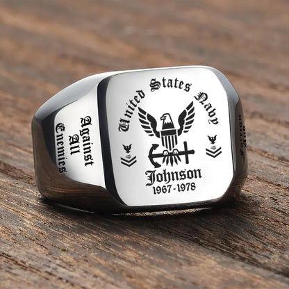 US Navy – Engraved Men's Ring – Custom Military Crest