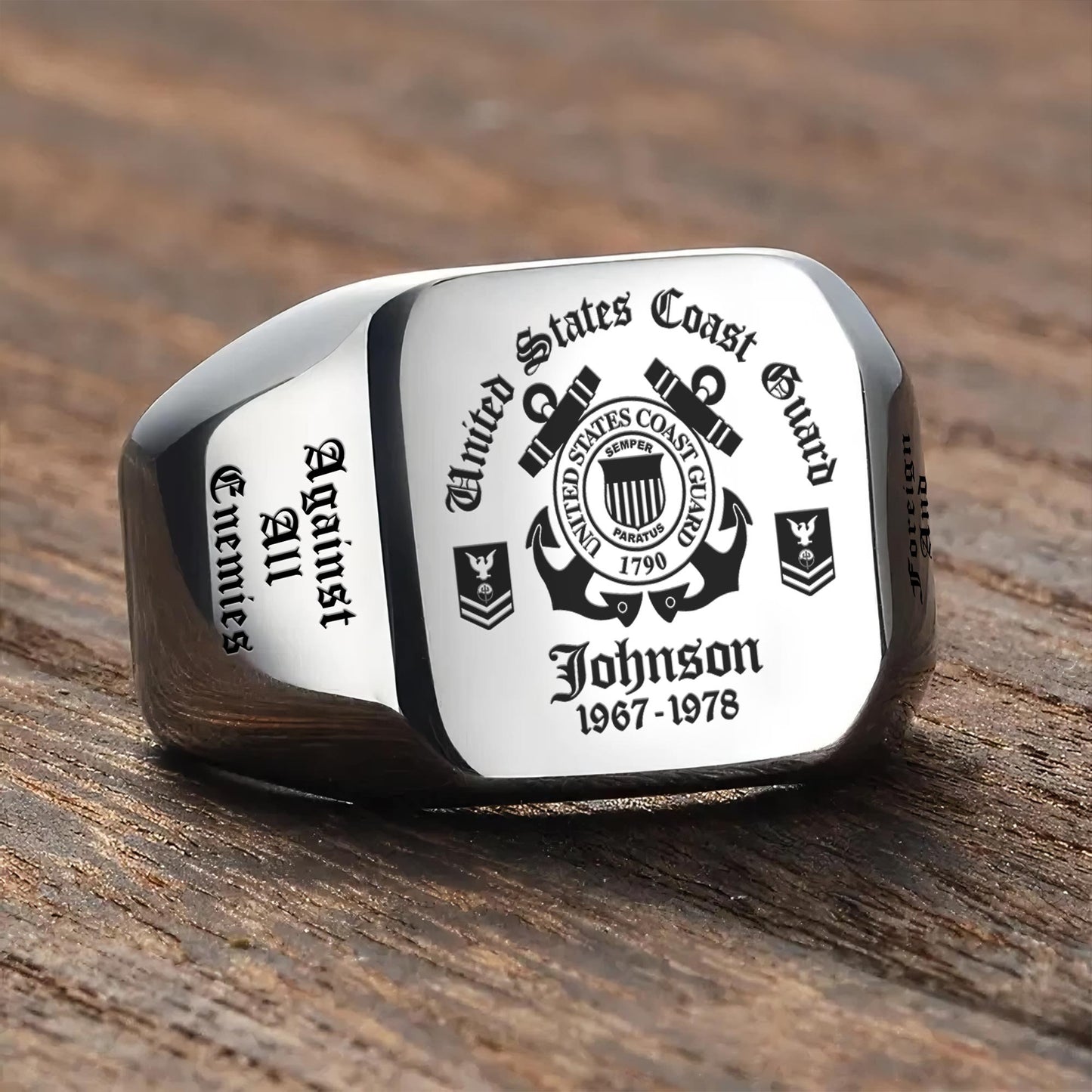 US Coast Guard – Engraved Men's Ring – Custom Military Crest