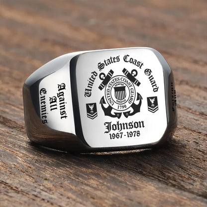 US Coast Guard – Engraved Men's Ring – Custom Military Crest