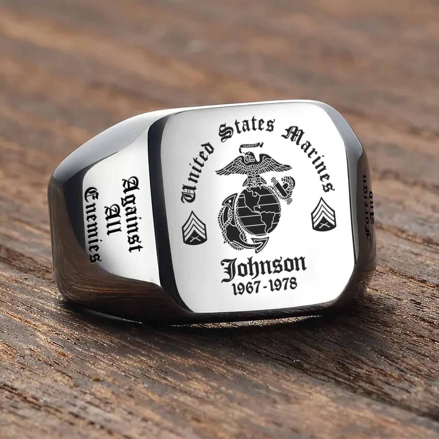 US Marine Corps – Engraved Men's Ring – Custom Military Crest