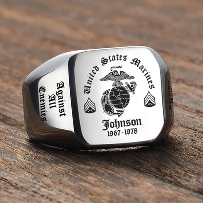 US Marine Corps – Engraved Men's Ring – Custom Military Crest