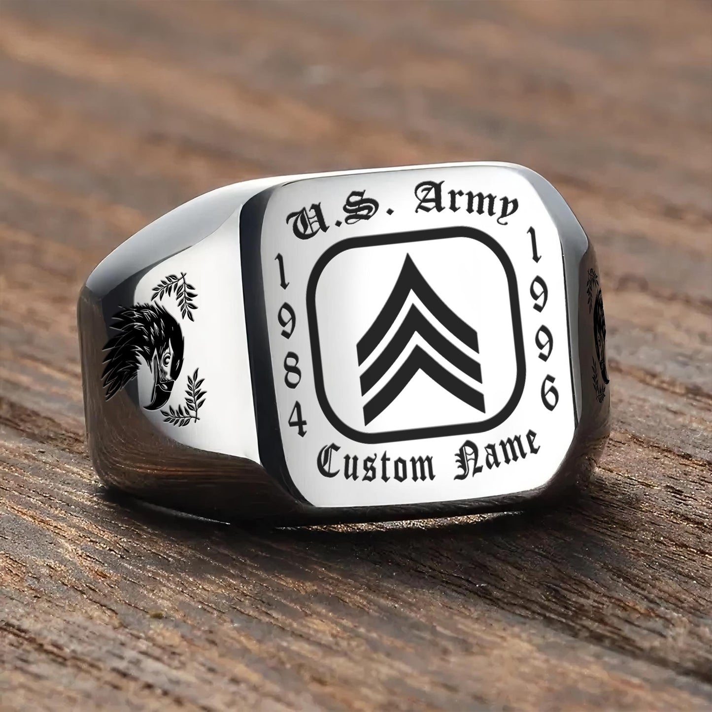 US Army – Engraved Men's Ring – Military Rank Badge
