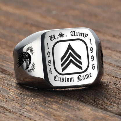 US Army – Engraved Men's Ring – Military Rank Badge