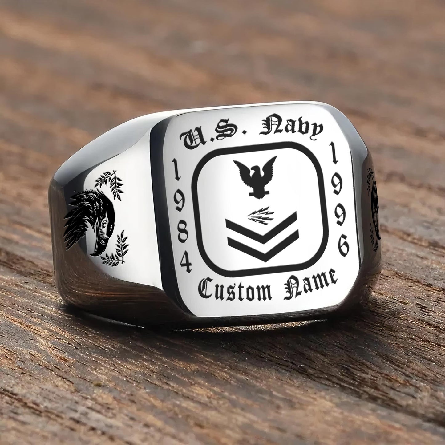 US Navy – Engraved Men's Ring – Military Rank Badge
