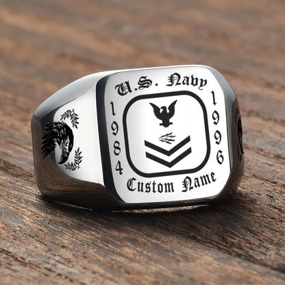 US Navy – Engraved Men's Ring – Military Rank Badge
