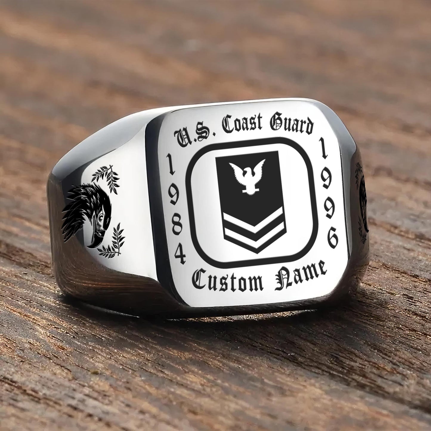 US Coast Guard – Engraved Men's Ring –  Military Rank Badge