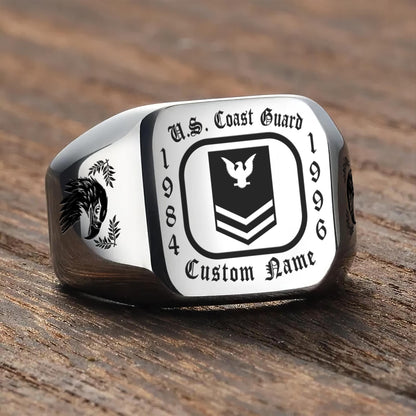 US Coast Guard – Engraved Men's Ring –  Military Rank Badge