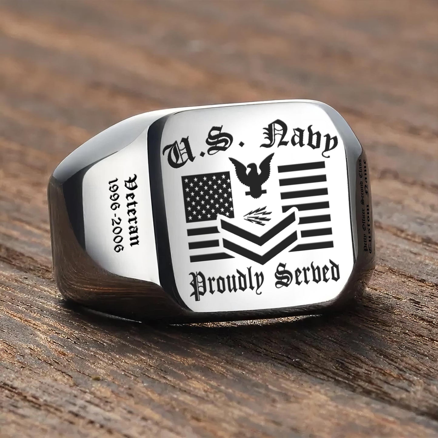 US Navy – Engraved Men's Ring – Proud Service Crest