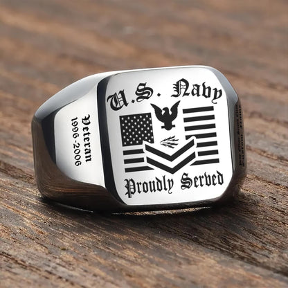 US Navy – Engraved Men's Ring – Proud Service Crest
