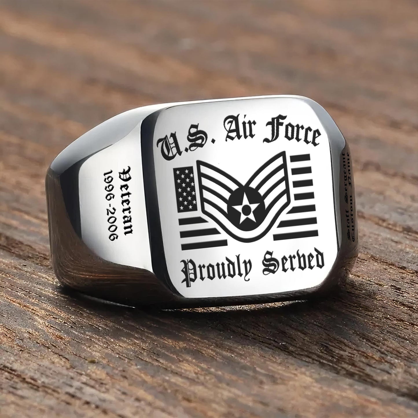 US Air Force – Engraved Men's Ring – Proud Service Crest
