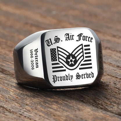 US Air Force – Engraved Men's Ring – Proud Service Crest