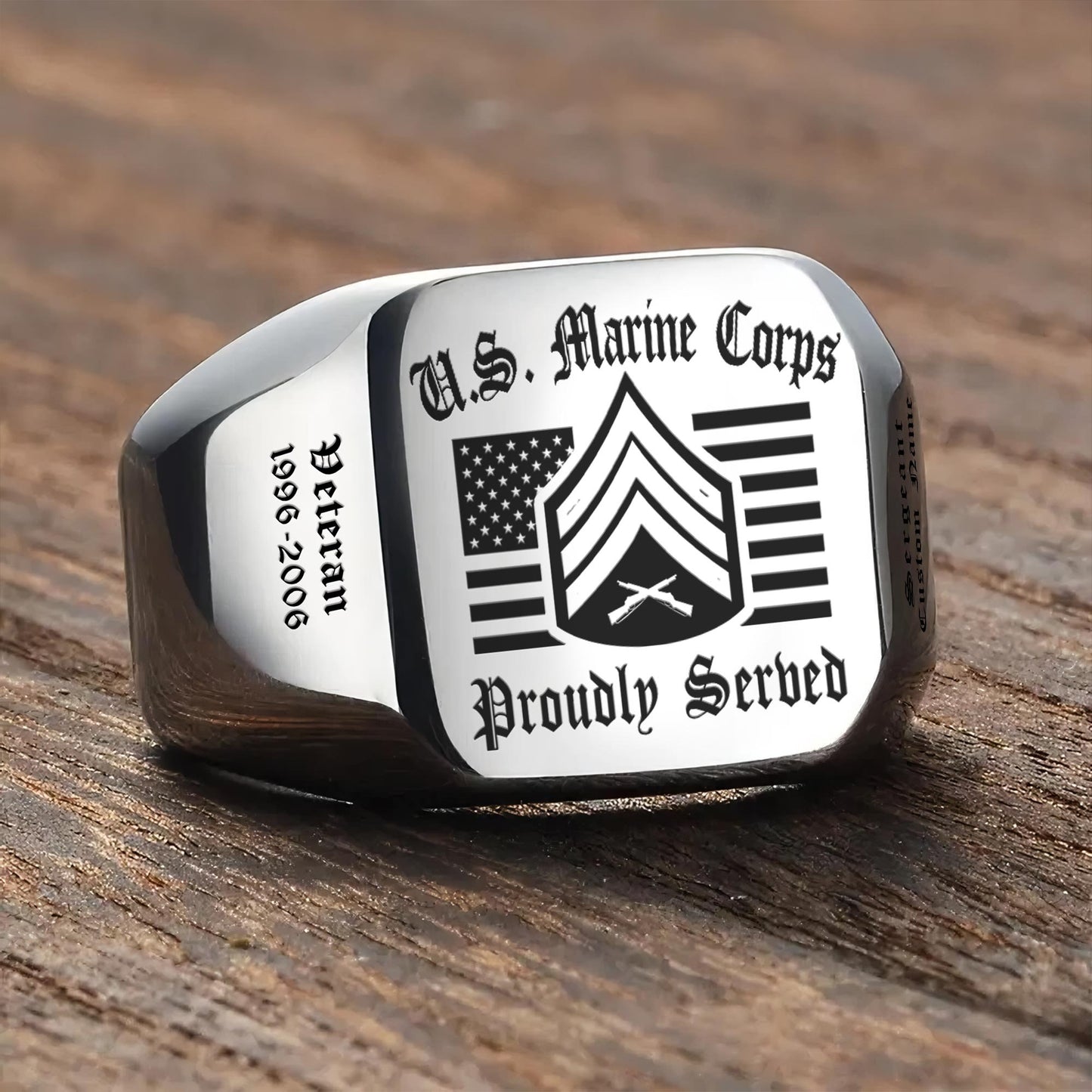 US Marine Corps – Engraved Men's Ring –  Proud Service Crest