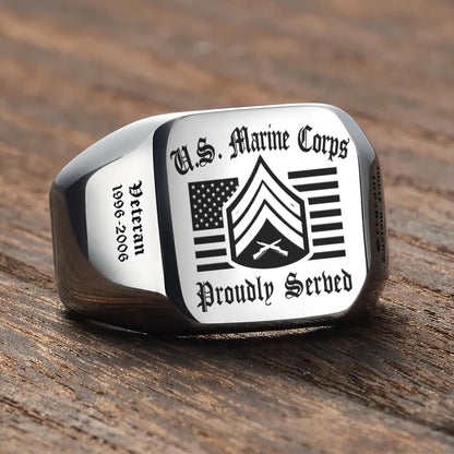 US Marine Corps – Engraved Men's Ring –  Proud Service Crest