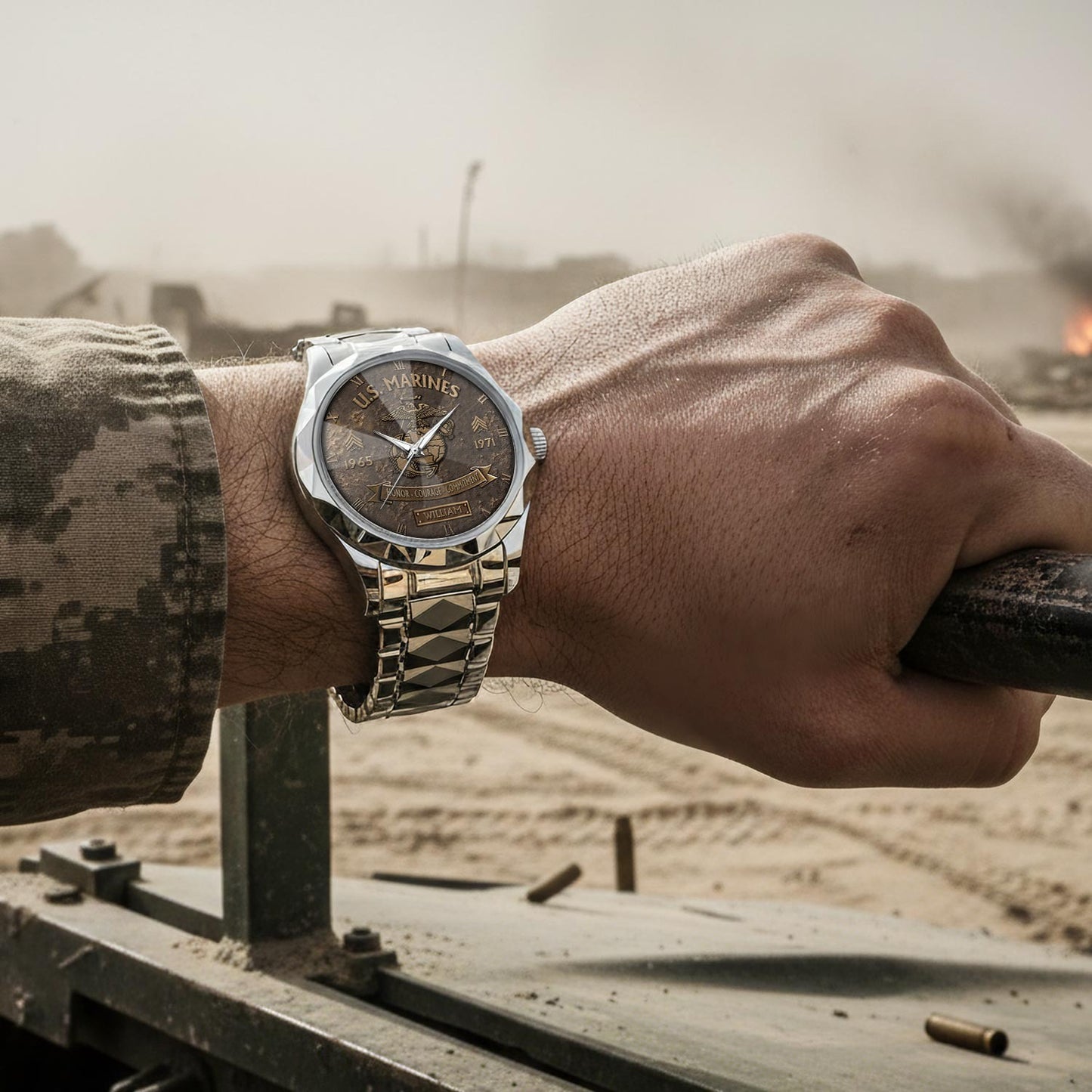 US Marine Corps – Diamond-Cut Bezel Watch – Bronze Legacy Crest