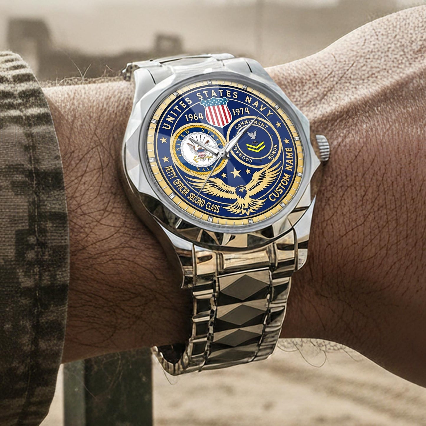 US Navy – Diamond-Cut Bezel Watch – Forever Service Crest