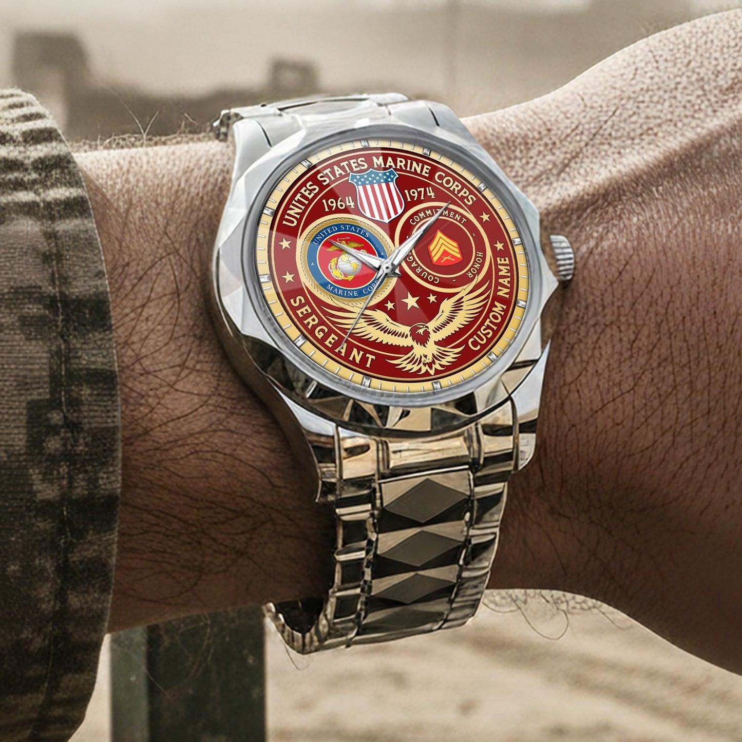 US Marine Corps – Diamond-Cut Bezel Watch – Forever Service Crest