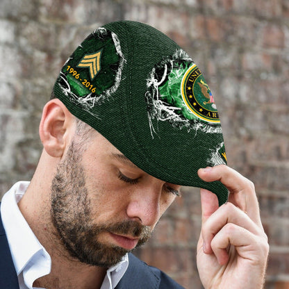 Custom U.S. Army Veteran Jeff Cap – Name, Rank & Service Years Personalized - Distressed denim pattern
