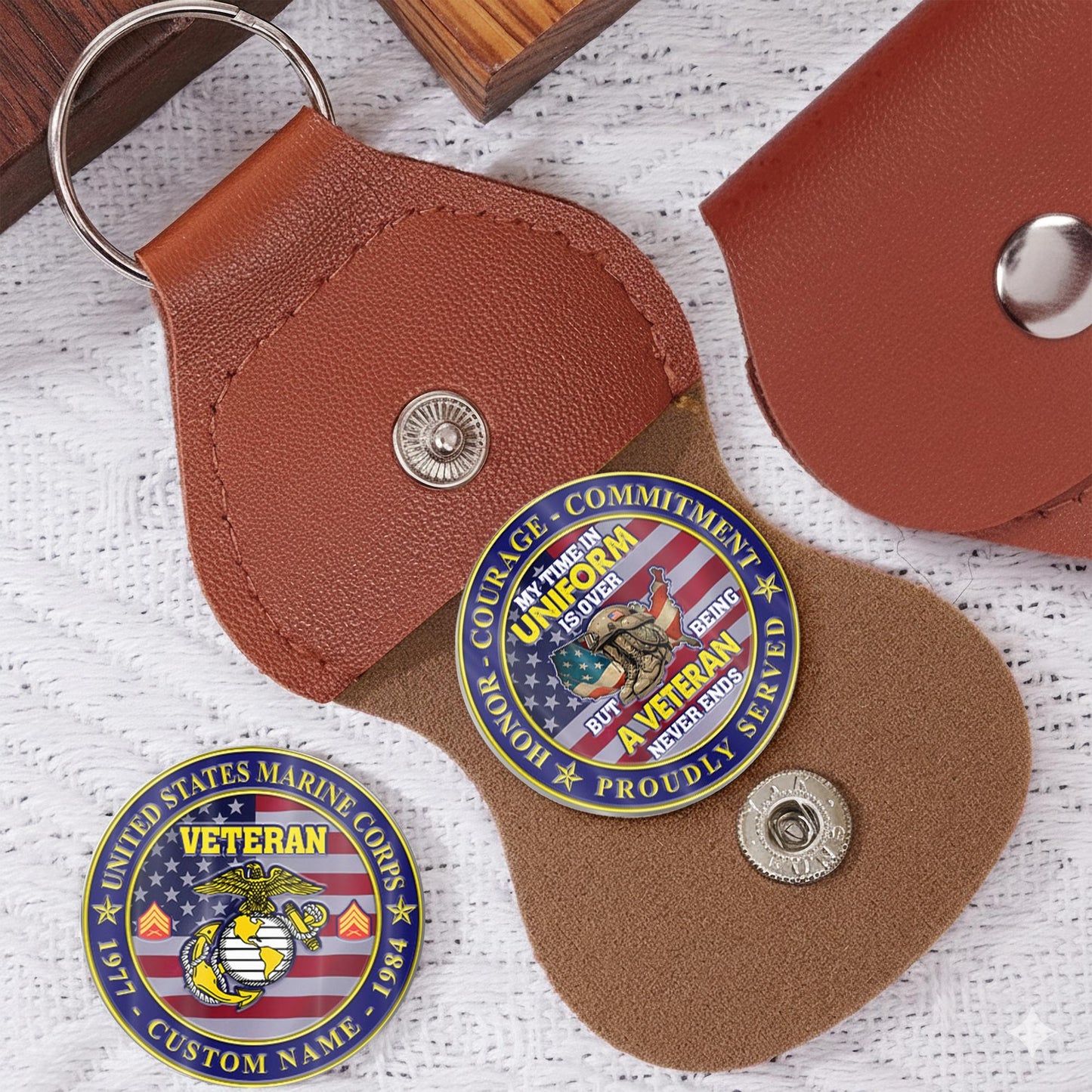 US Marine Corps – Military Printed Challenge Coin – Patriot Flag Veteran Coin