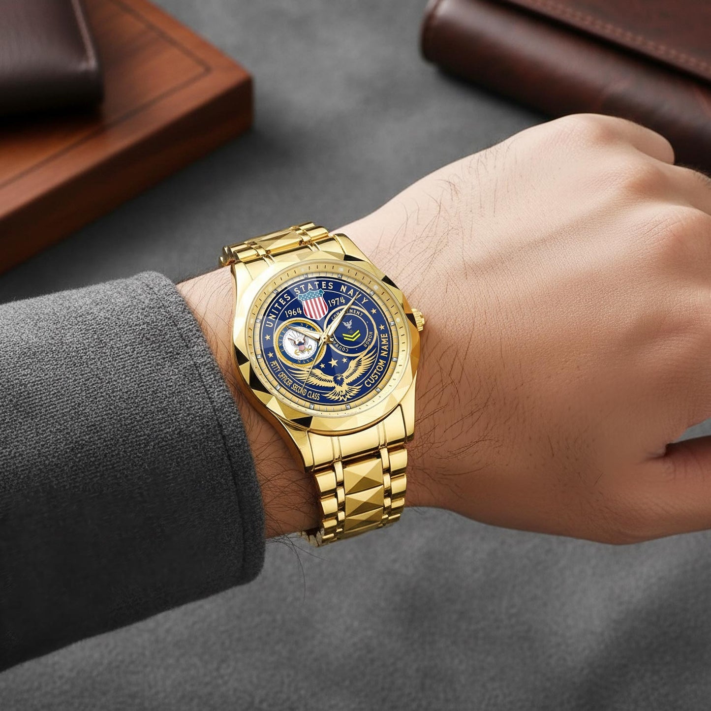 US Navy – Diamond-Cut Bezel Watch – Forever Service Crest