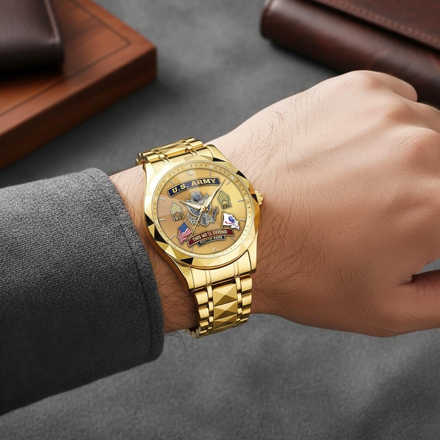 US Army – Diamond-Cut Bezel Watch – Golden Heritage Crest