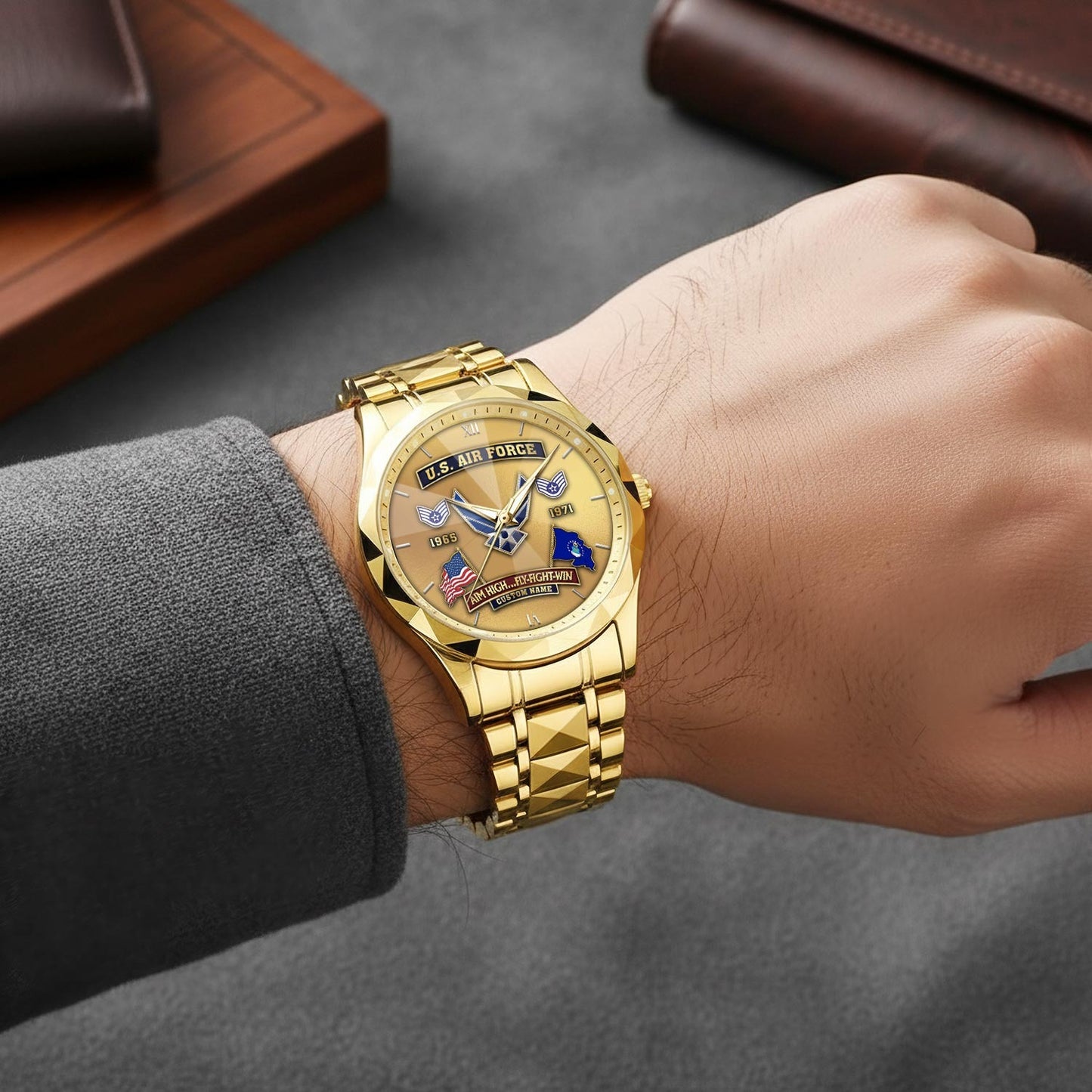 US Air Force – Diamond-Cut Bezel Watch – Golden Heritage Crest