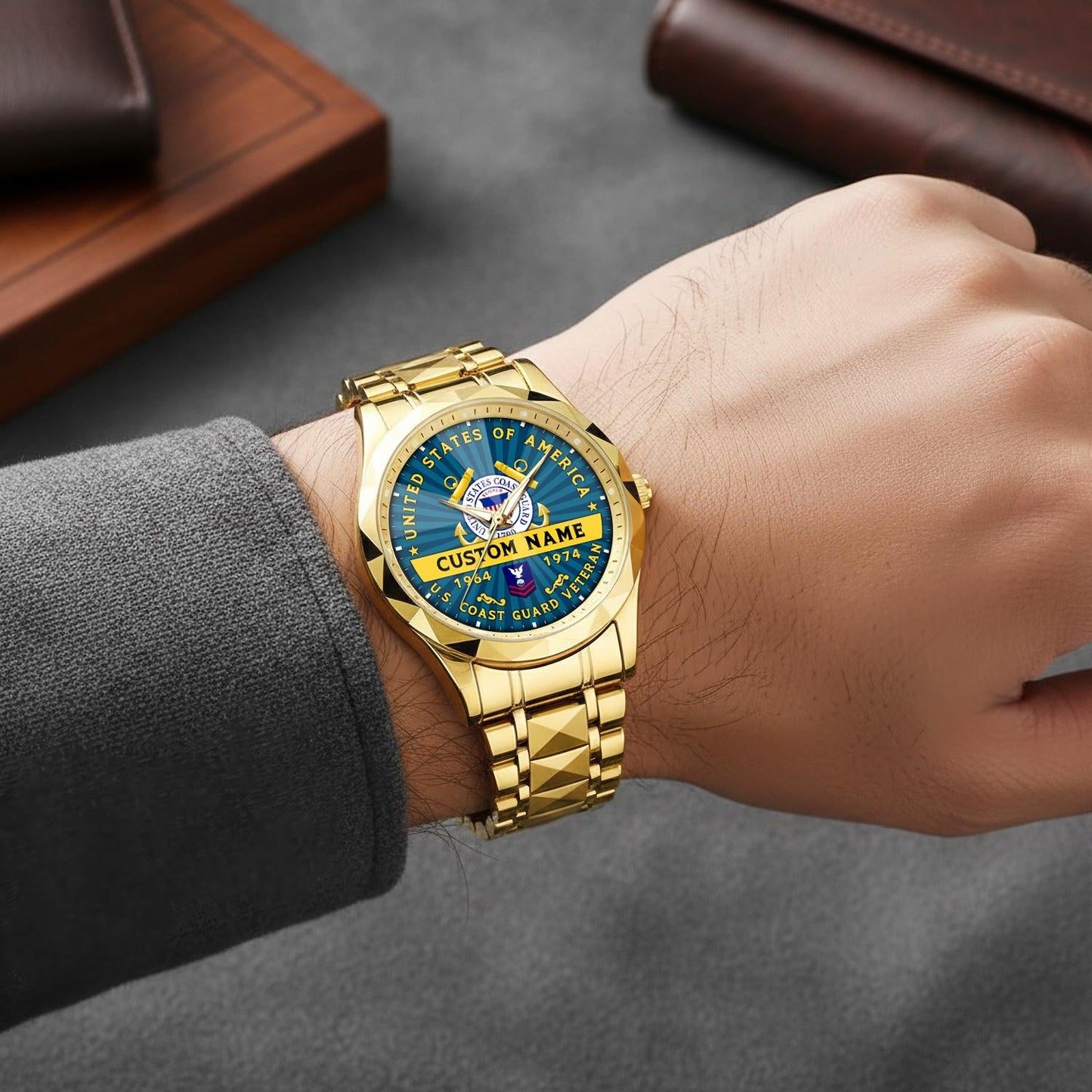 US Coast Guard – Diamond-Cut Bezel Watch – Liberty Star Crest