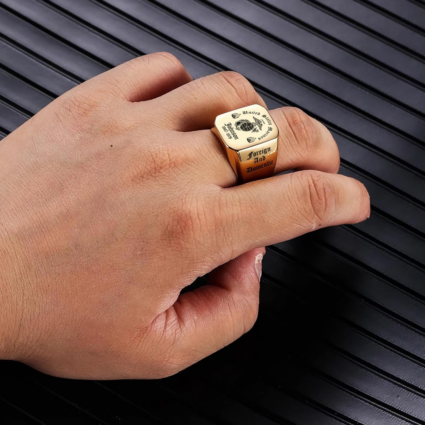 US Marine Corps – Engraved Men's Ring – Custom Military Crest