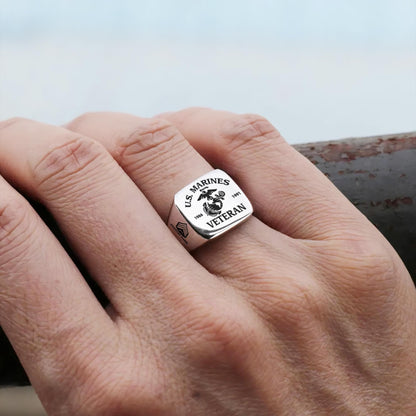 US Marine Corps – Engraved Men's Ring – Military Pride Badge
