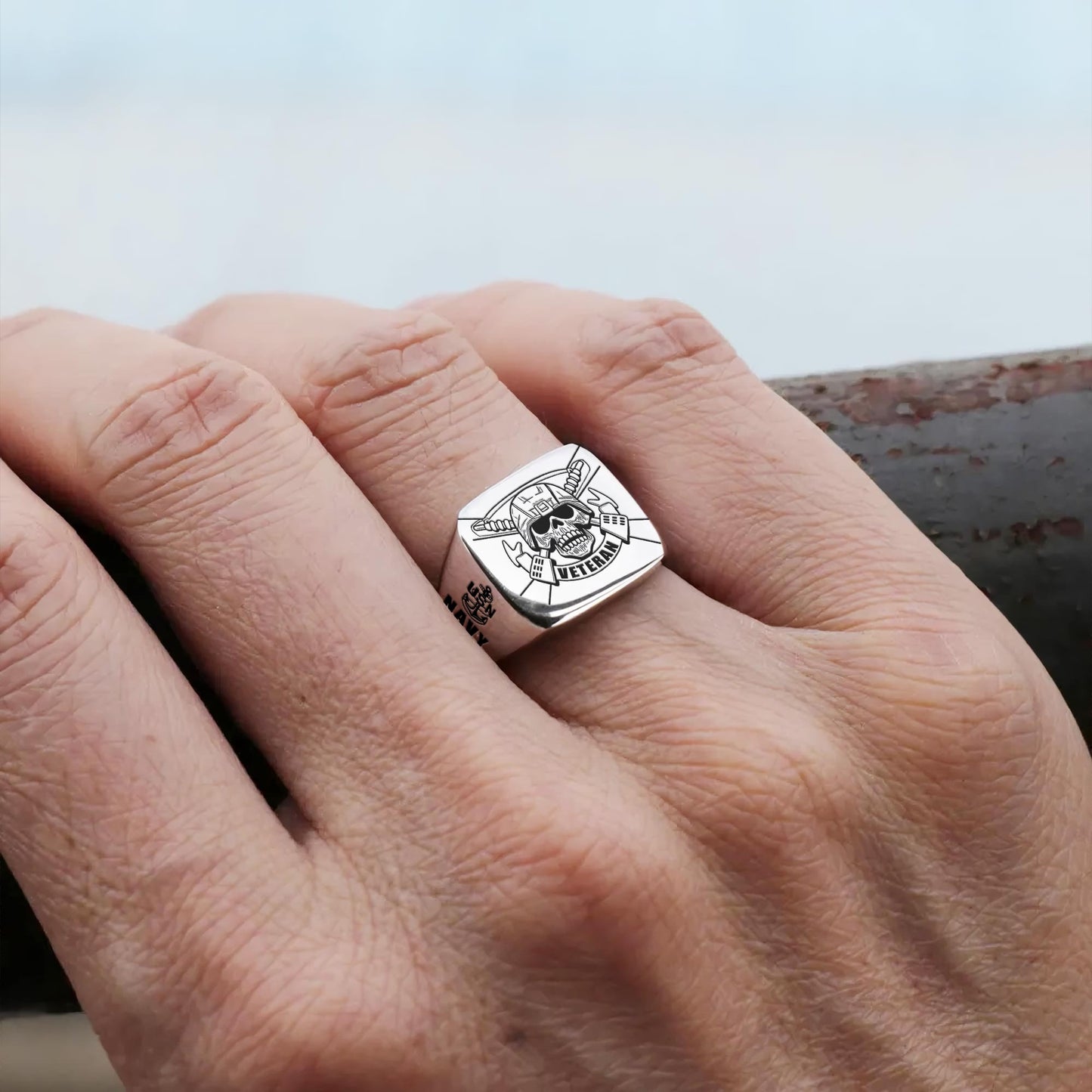 US Air Force – Engraved Men's Ring – Veteran Skull Signet